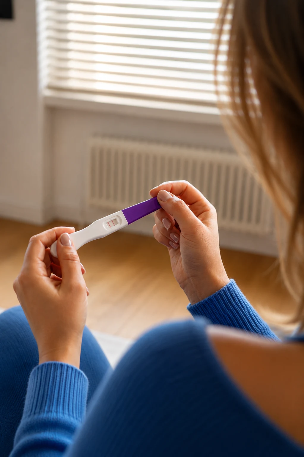 Mujer sosteniendo una prueba de embarazo